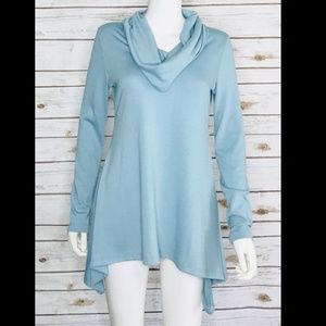 Joan Vass Cowl Neck Tunic Small Blue